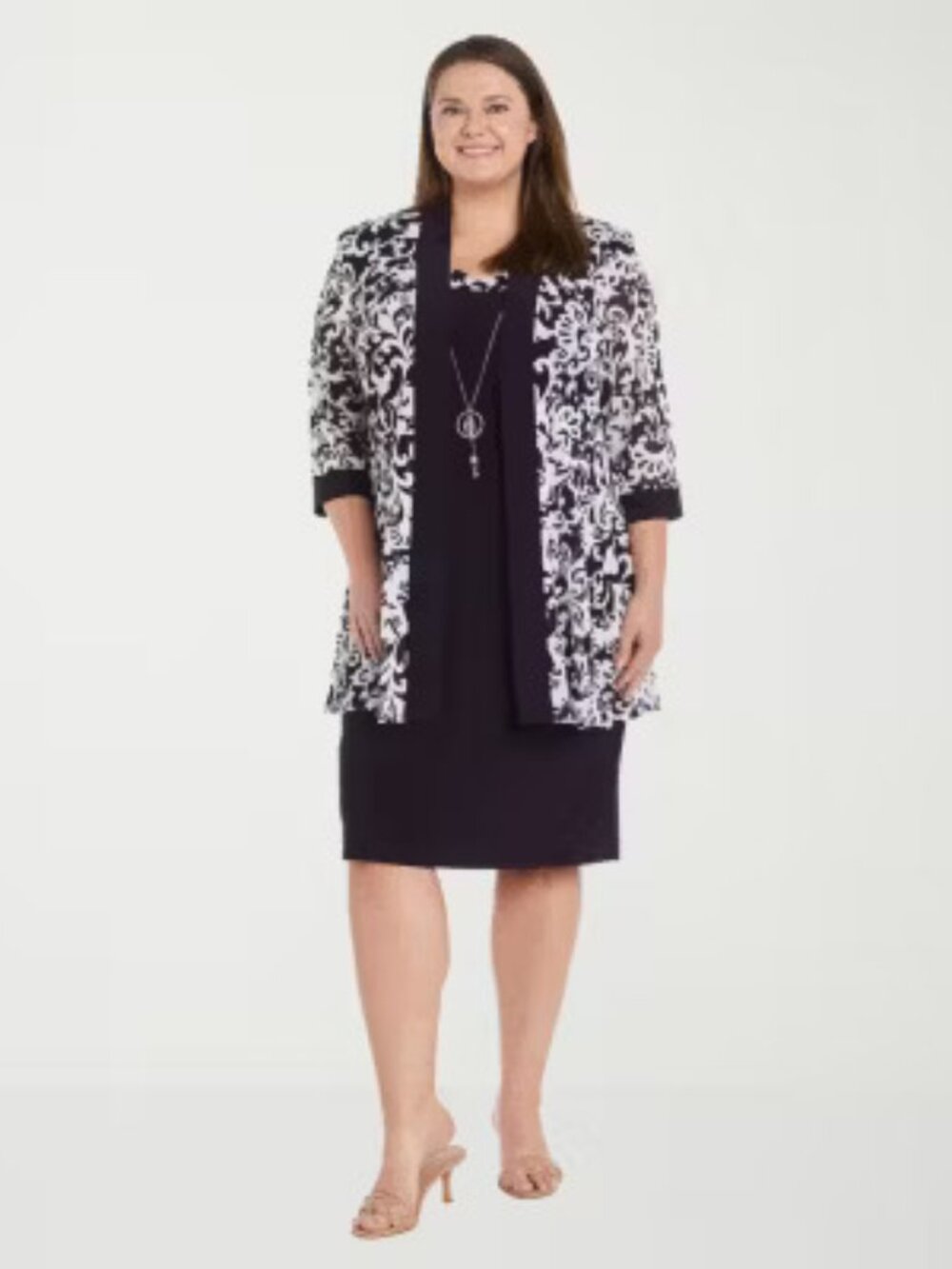 R & M Richards Womens Plus Jacket Dress With Removable Necklace - 20W - Eggplant